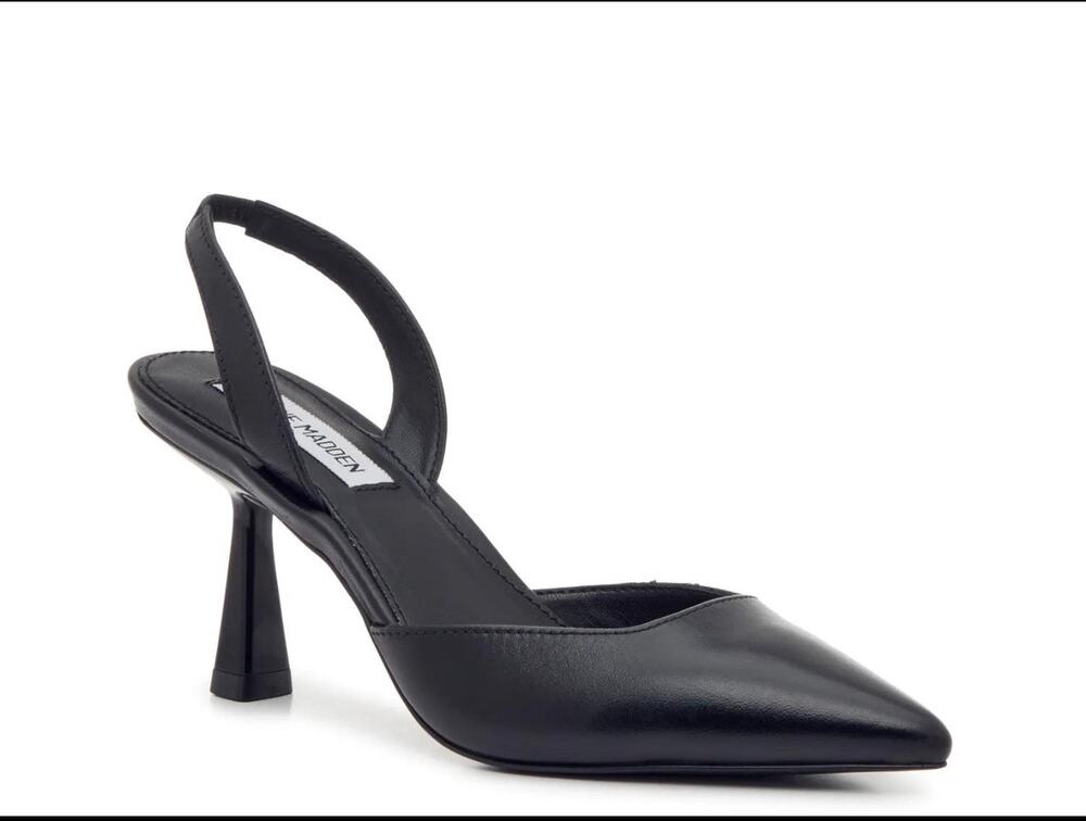 New Steve Madden black leather Beyah slingback heels sz 8